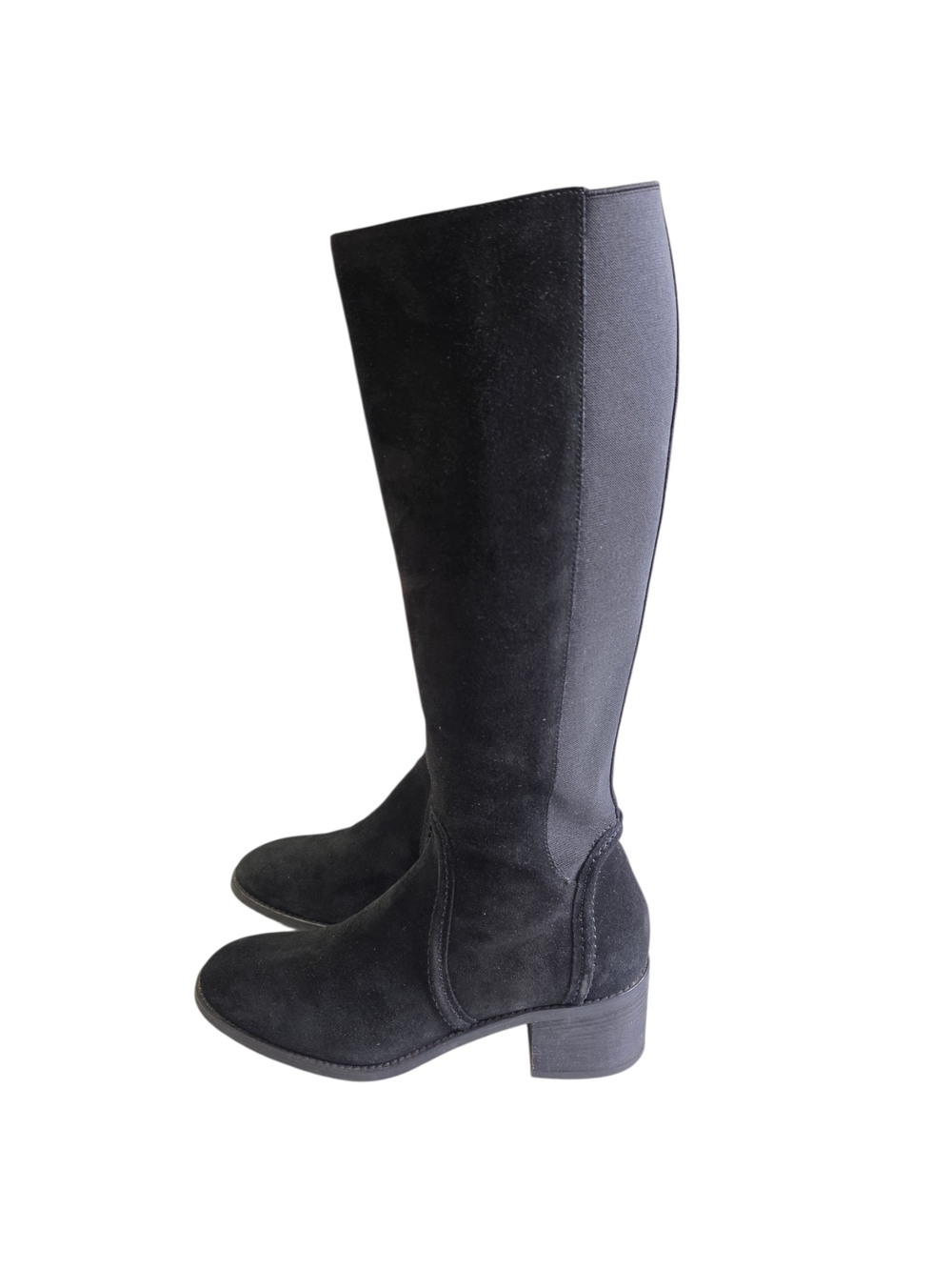 Aquatalia Knee-High Black Suede Block Heel Boots